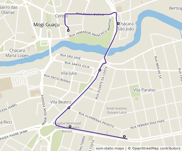 Mapa do itinerário da linha
