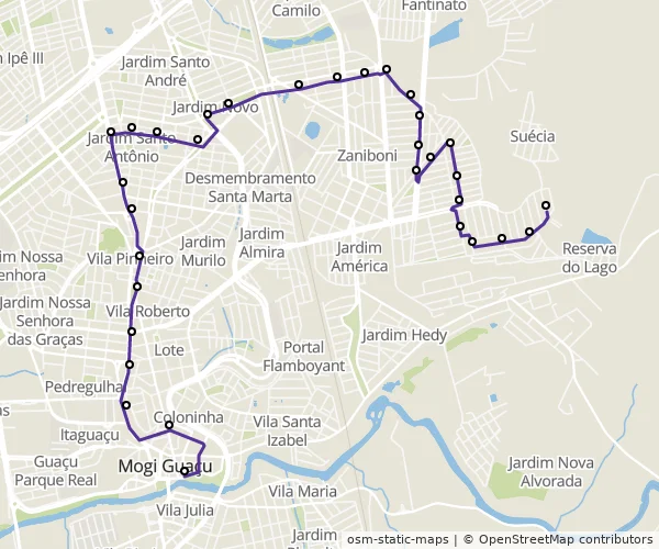 Mapa do itinerário da linha