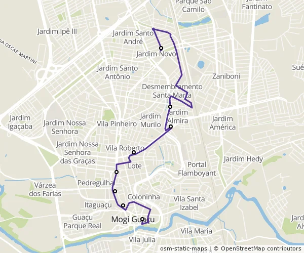 Mapa do itinerário da linha