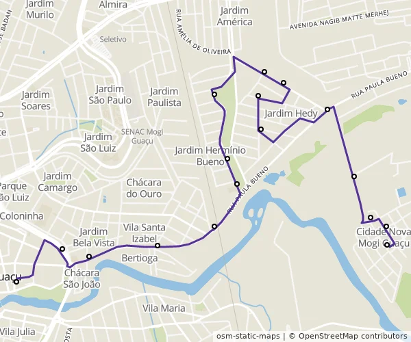 Mapa do itinerário da linha