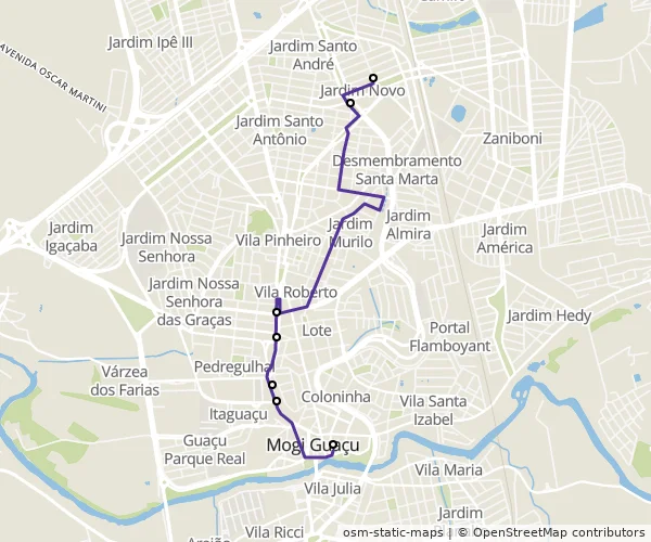 Mapa do itinerário da linha