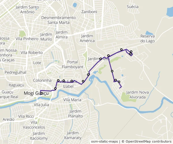 Mapa do itinerário da linha