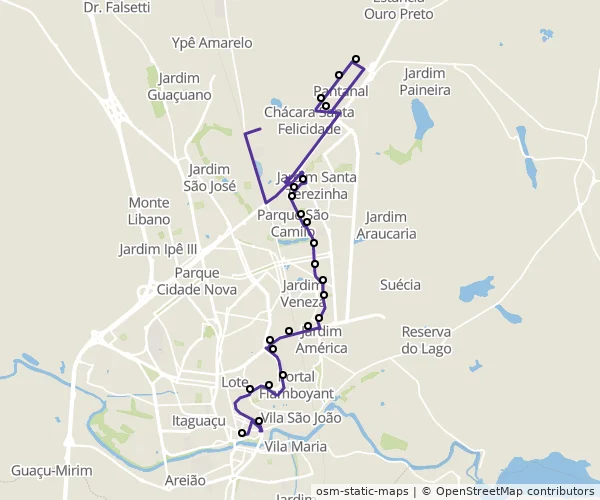 Mapa do itinerário da linha