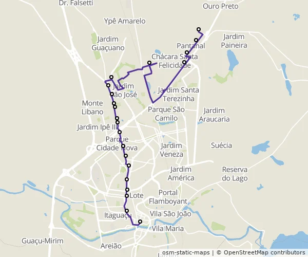 Mapa do itinerário da linha