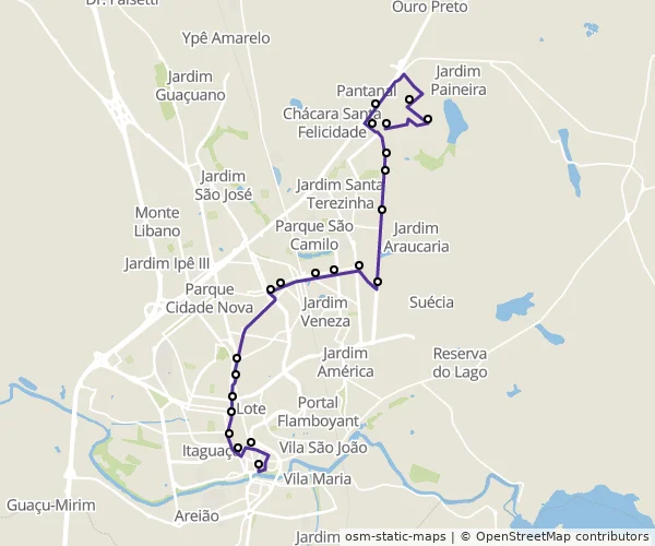 Mapa do itinerário da linha