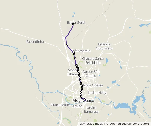 Mapa do itinerário da linha