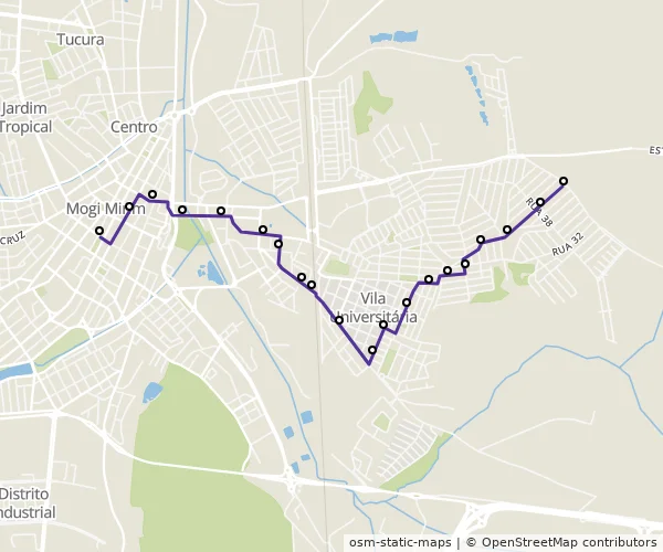 Mapa do itinerário da linha