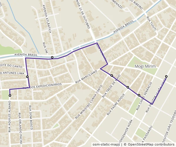 Mapa do itinerário da linha