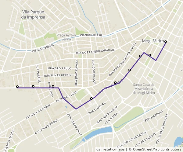 Mapa do itinerário da linha