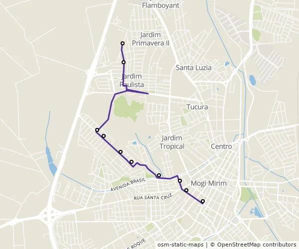 Mapa do itinerário da linha