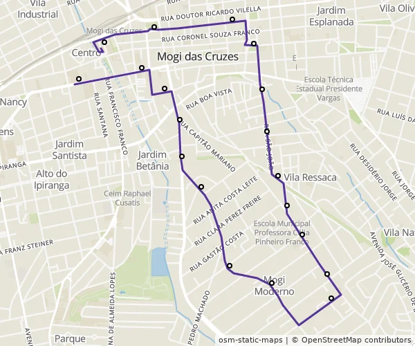 Mapa do itinerário da linha