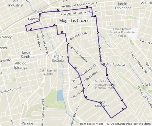 Mapa do itinerário da linha