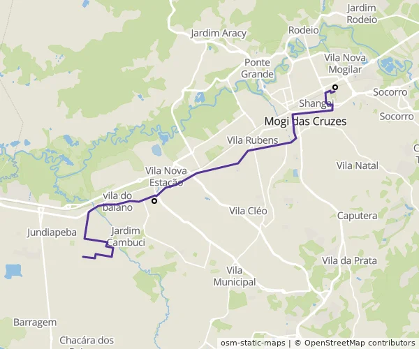 Mapa do itinerário da linha