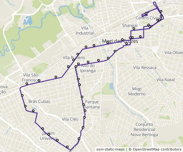 Mapa do itinerário da linha