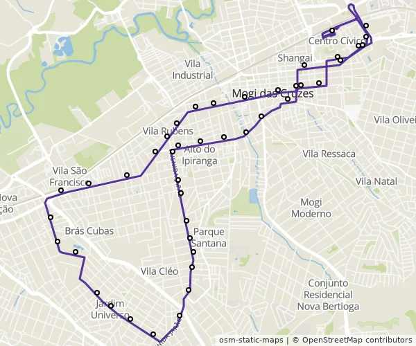 Mapa do itinerário da linha
