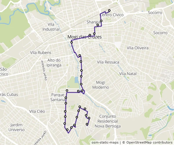 Mapa do itinerário da linha