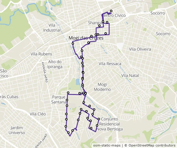 Mapa do itinerário da linha