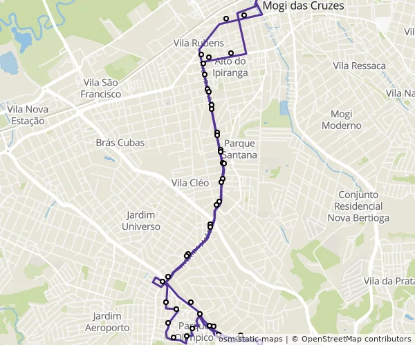 Mapa do itinerário da linha