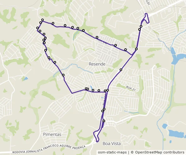 Mapa do itinerário da linha