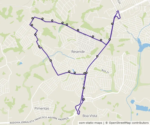 Mapa do itinerário da linha