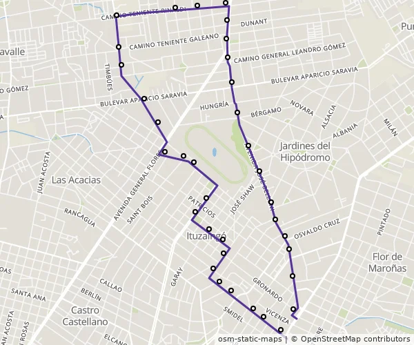 Mapa do itinerário da linha