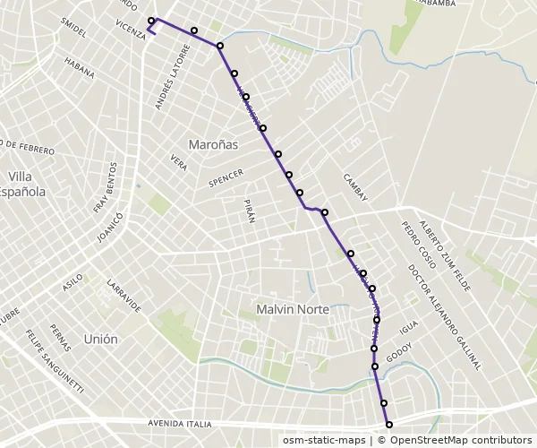 Mapa do itinerário da linha