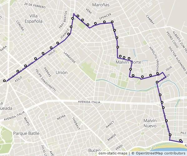Mapa do itinerário da linha