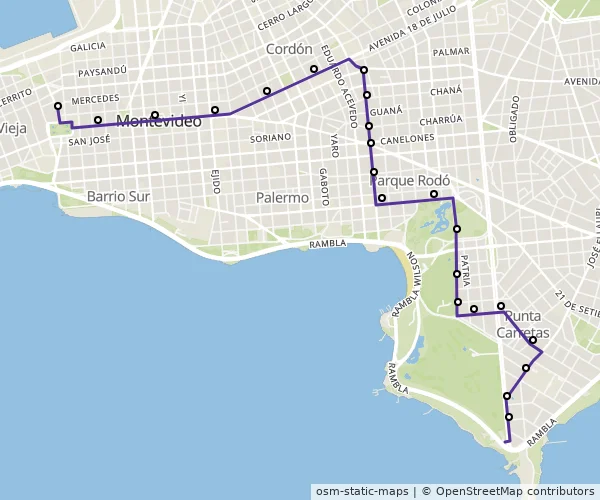Mapa do itinerário da linha