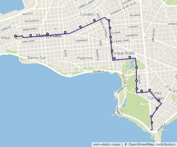 Mapa do itinerário da linha