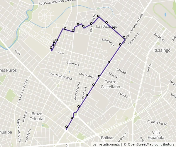 Mapa do itinerário da linha