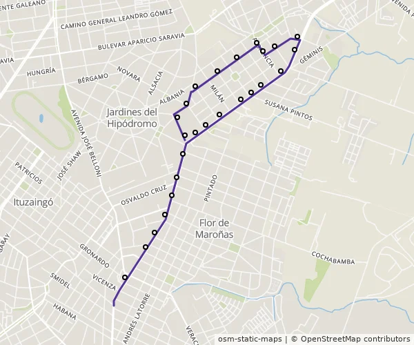 Mapa do itinerário da linha