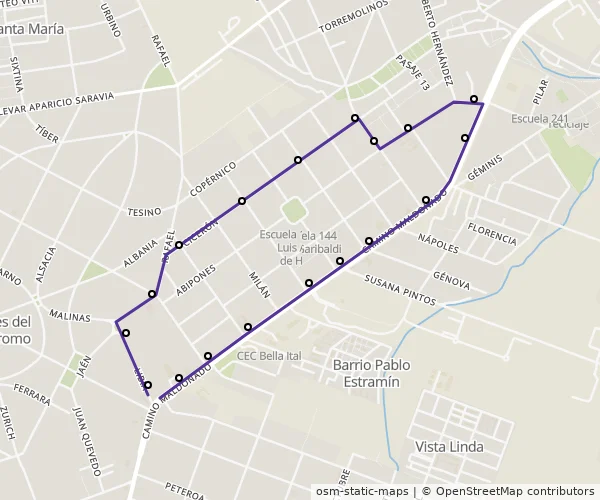 Mapa do itinerário da linha