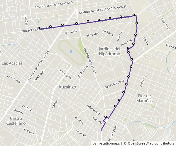 Mapa do itinerário da linha