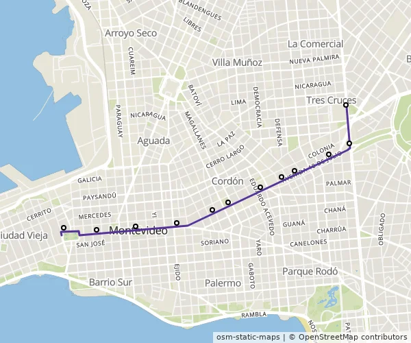 Mapa do itinerário da linha