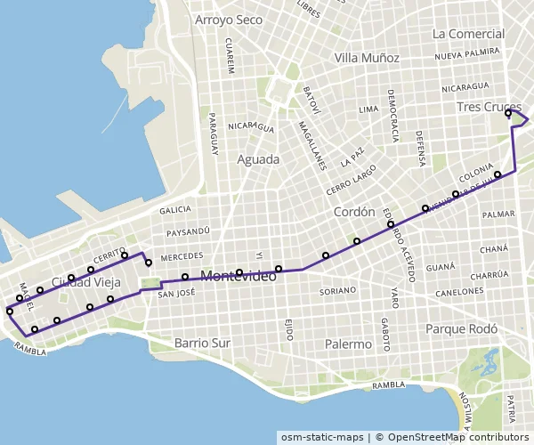 Mapa do itinerário da linha