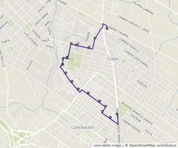 Mapa do itinerário da linha