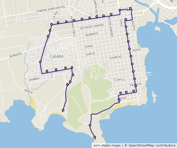 Mapa do itinerário da linha