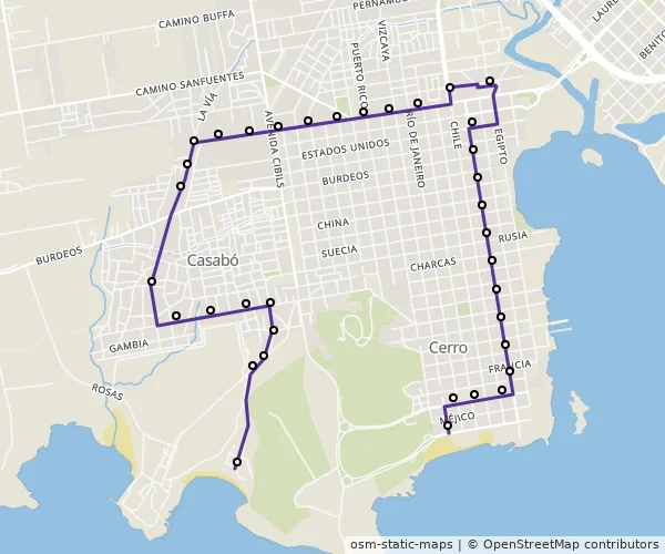 Mapa do itinerário da linha