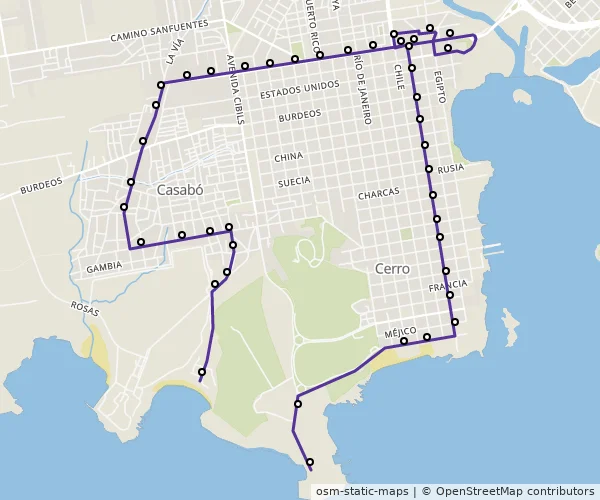 Mapa do itinerário da linha