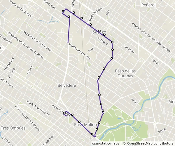 Mapa do itinerário da linha
