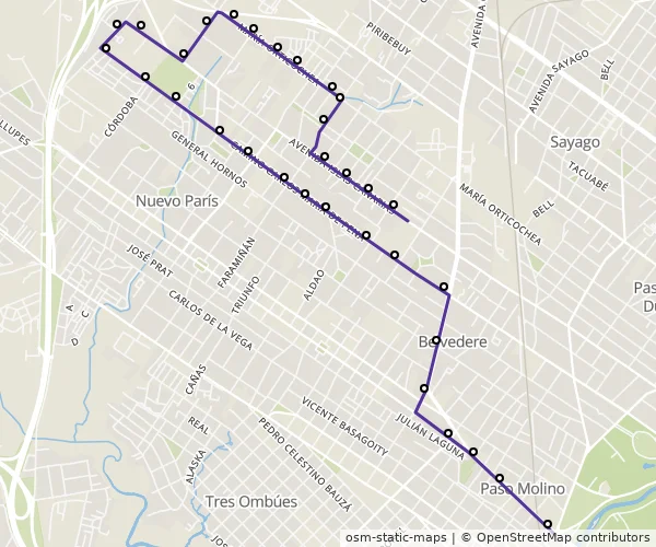Mapa do itinerário da linha