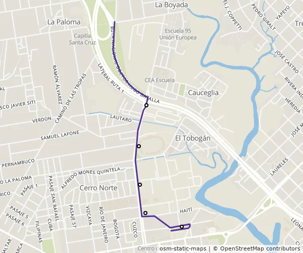 Mapa do itinerário da linha