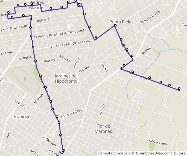 Mapa do itinerário da linha