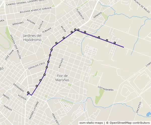 Mapa do itinerário da linha