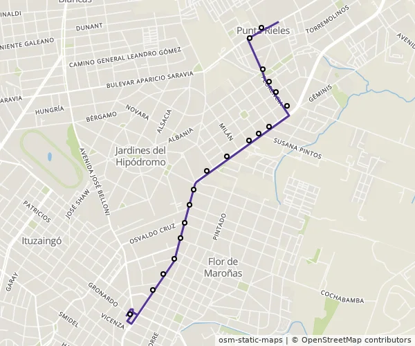 Mapa do itinerário da linha