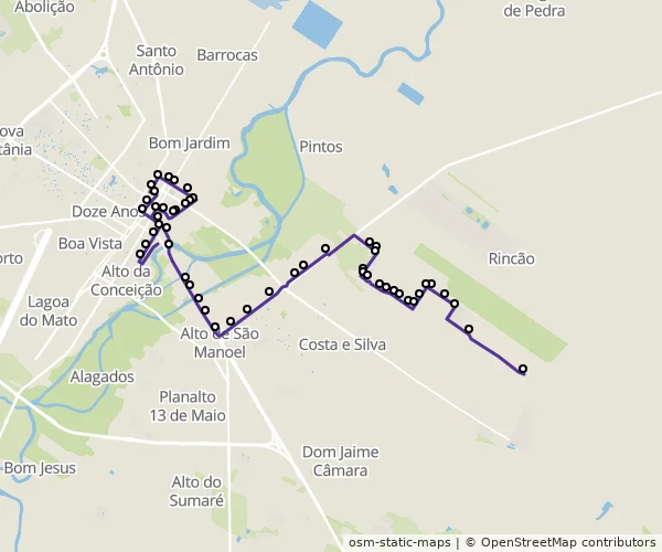 Mapa do itinerário da linha