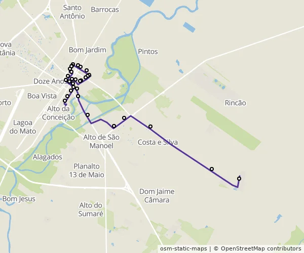 Mapa do itinerário da linha
