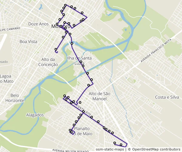 Mapa do itinerário da linha