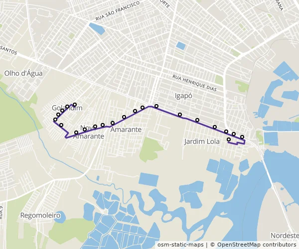 Mapa do itinerário da linha