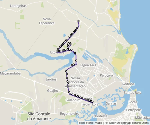 Mapa do itinerário da linha